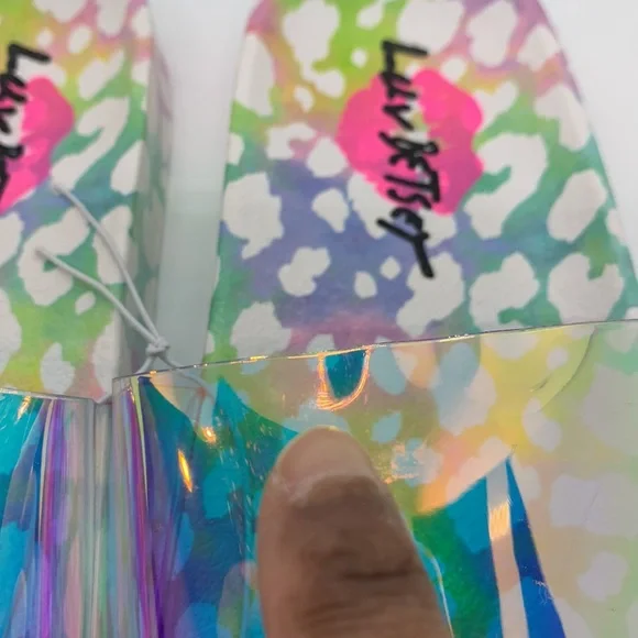 Luv Betsey NEW Slides Slip-Ons Iridescent Clear Multi 7 Jelly Sandal Flip Flop - Picture 8 of 8